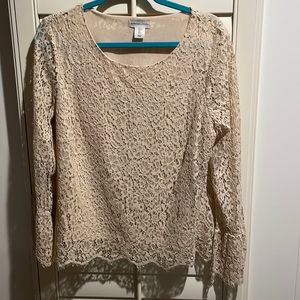 Women’s Adrienne Vittadini lace overlay top with subtle bell sleeve at wrist